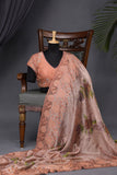 Crushed tissue saree in peach with beautiful cutwork border