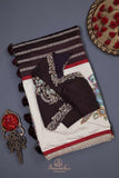 Brown Chanderi Silk Saree with hand painted kalamkari border