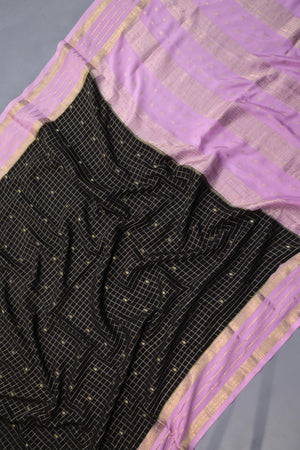 Mysore crepe silk saree in a lovely black and blush pink combo