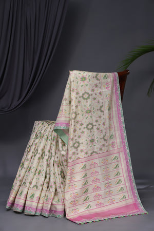 Pastel Patola with intricately designed handwork border
