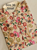 Beige kalamkari print kurta on pure chanderi silk fabric - Size 36.