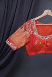 Aqua blue Gadwal saree with meenakari floral border in orange