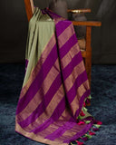 Mysore crepe silk saree in a lovely color combo of pastel green and purple