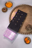 A beautiful vintage styled Gadwal in a unique black and lavender shade.