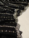Falling organza saree in black with all over sequins work
