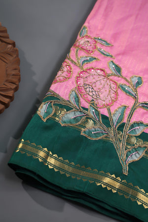 Timeless Gadwal saree with floral appliqué work