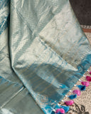 Stunning Copper Sulphate blue Kanjeevaram Tissue saree