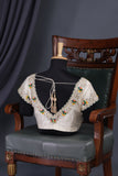 Off white blouse with silver and multi color thread work