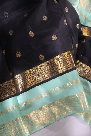 Kanjeevaram in black and sea green combination