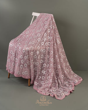 Stunning mirror work georgette saree in pink