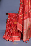 A beautiful floral Tusser Georgette - Orange Peach
