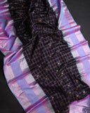 Stunning combo of brown and lavender Kanchipattu saree