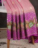 Mauve Pink Banarasi kora with a beautiful contrast purple meenakari floral border