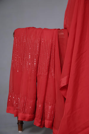 Fiery Red Georgette Cocktail Saree