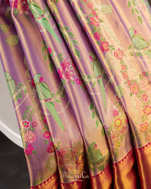 A  meenakari kanjeevaram saree in lavender and pink