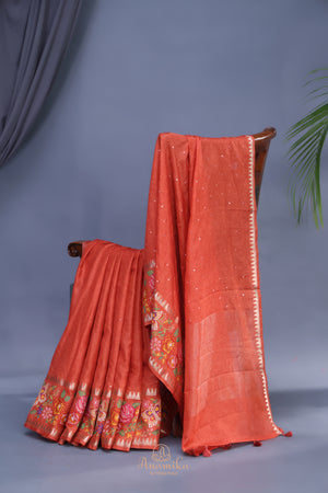 Soft Tussar with a contemporary elegance- Rust Orange