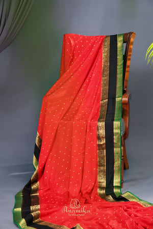 Mysore Silk saree in a stunning shade of red and black