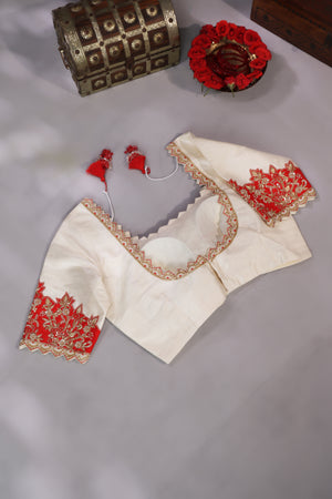 Elegant Raw Mango Pattu saree in a stunning red and white combo