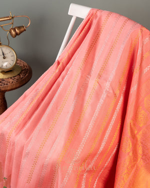 Peach Gadwal saree with peacock motifs