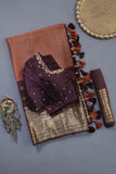 Kanjeevaram Saree in Plum with burnt orange combo