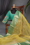 Gorgeous Chanderi saree in lemon yellow and blue combo