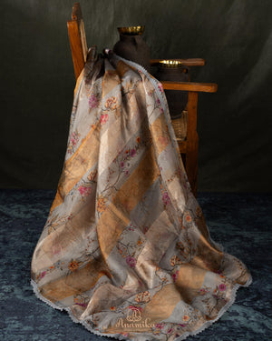 Organza tissue saree in a lovely combo of grey and light orange