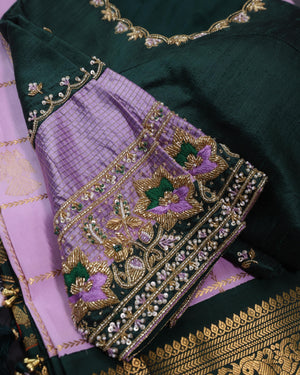 Gadwal kanchi saree in a beautiful lavender and emerald green combo