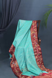 Sky Blue and red kanjeevaram with floral applique border