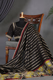 Black Chanderi Silk Saree with hand painted kalamkari border