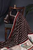Brown chanderi silk saree with hand painted kalamkari border