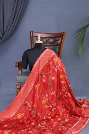 A beautiful floral Tusser Georgette - Orange Peach