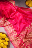 Raw Mango saree in pink paired with a contrast off white blouse