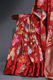 Soft silk floral saree in crimson red