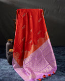 Banarasi Silk Saree in a lovely combo of orange and lavender