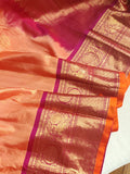 Peach Gadwal Kanchi saree with plain border
