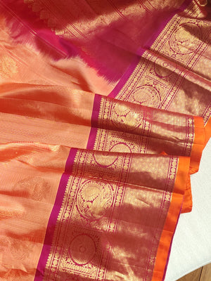 Peach Gadwal Kanchi saree with plain border