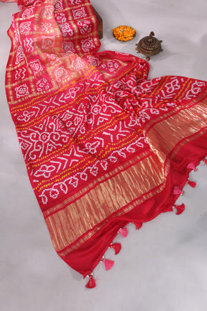 Bandini gharchola on gaji silk in hues of peach and pink