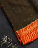 Mysore crepe silk saree in a lovely color combo of black and orange