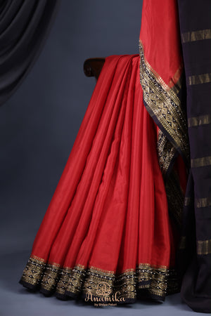 The most trending red and black mysore crepe silk saree