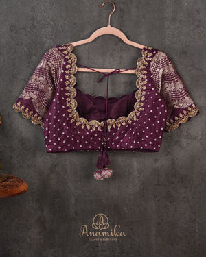 Sage Green Kanchi Bandini saree with a stunning purple border