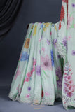 Mint Green Crepe Floral saree with hand worked border