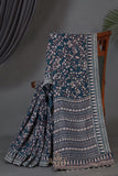 Deep teal blue Georgette saree