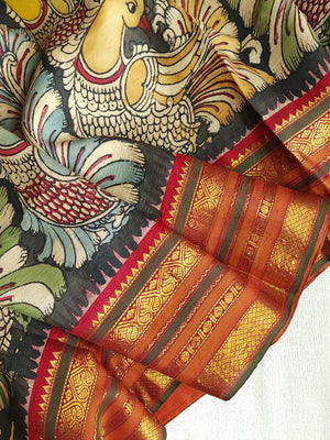 A classic kanchi kalamkari saree with a pure Patola blouse