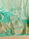 Light Blue kanjeevaram saree with a heavy embroidered blouse