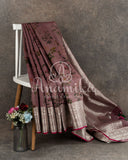 Light brown pure silk saree with kalamkari print and kanchi border