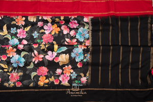 Floral kanchi soft silk saree in lovely black shade