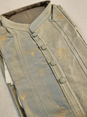 Grey chanderi silk kurta with beautiful and delicate Zari embroidery