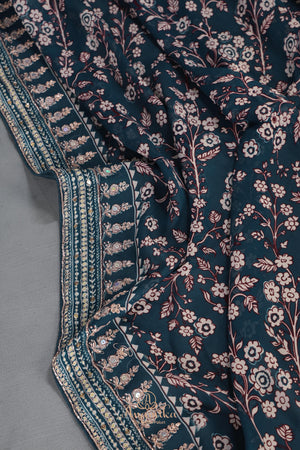 Deep teal blue Georgette saree