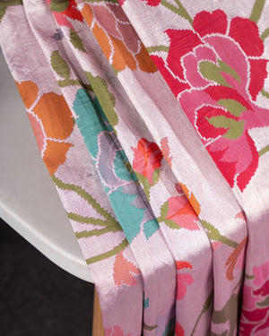 Baby Pink Tusser georgette saree with all over paithani weave