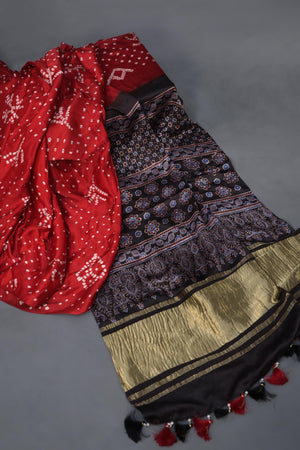 Bandini on Modal Silk with ajrak pallu